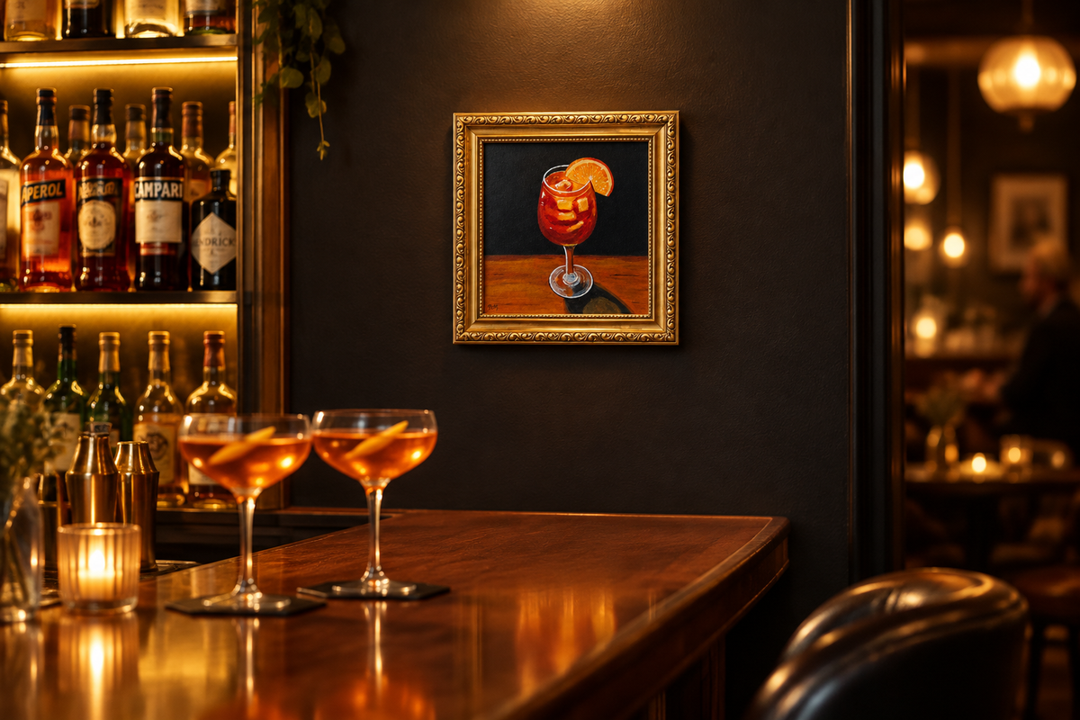 Aperol spritz painting in a cocktail bar