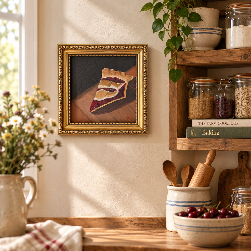 Cherry Pie painting in a farmhouse kitchen