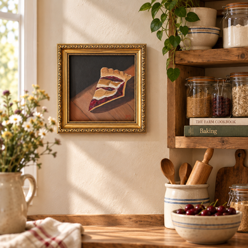 Cherry Pie painting in a farmhouse kitchen