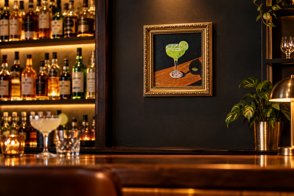 Margarita painting hanging in a cocktail bar