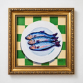 Three Sardines on Chequerboard – Original Framed Painting