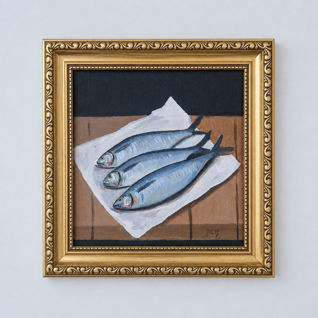 Straightened three sardines painting